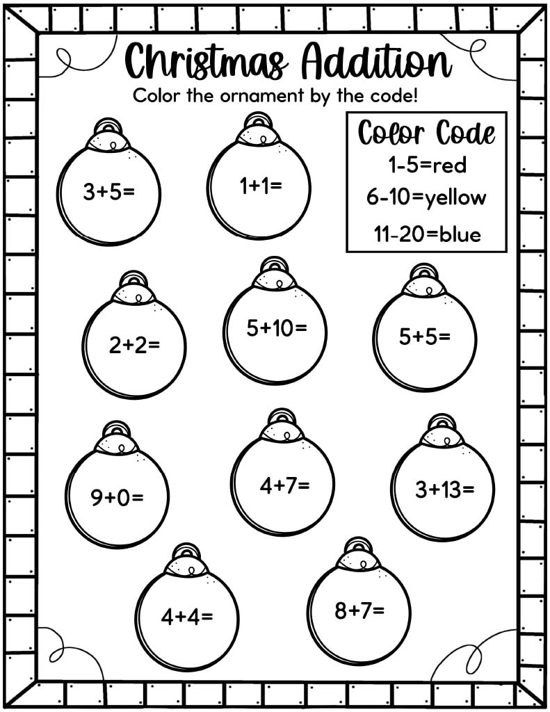 easy christmas math worksheets - free! - kids activity zone